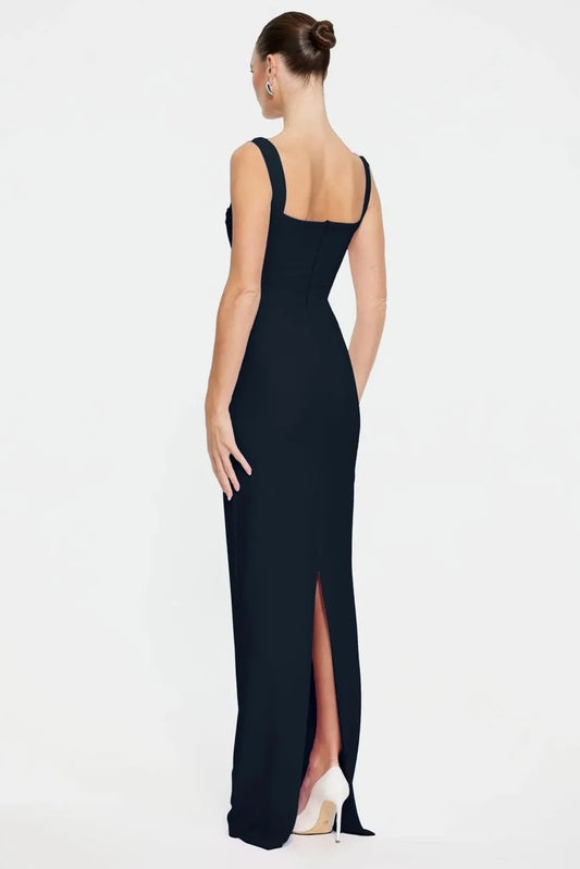 Elegant Sheath Square Neck Spaghetti Strap Zipper Back Long Prom Dresses