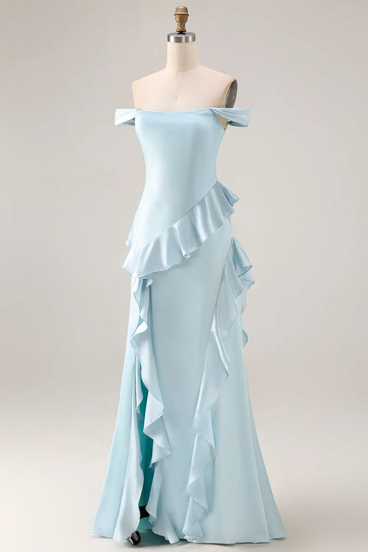 Elegant Trumpet Off-Shoulder Sleeveless Zip Back Long Bridesmaid Dresses