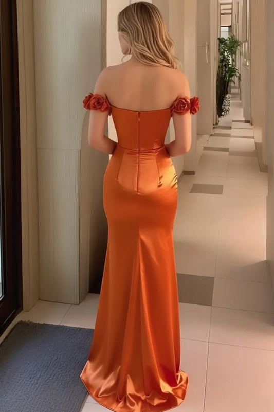 Elegant Trumpet Off Shoulder Sleeveless 3D Rose Zipper Back Long Prom Dresses