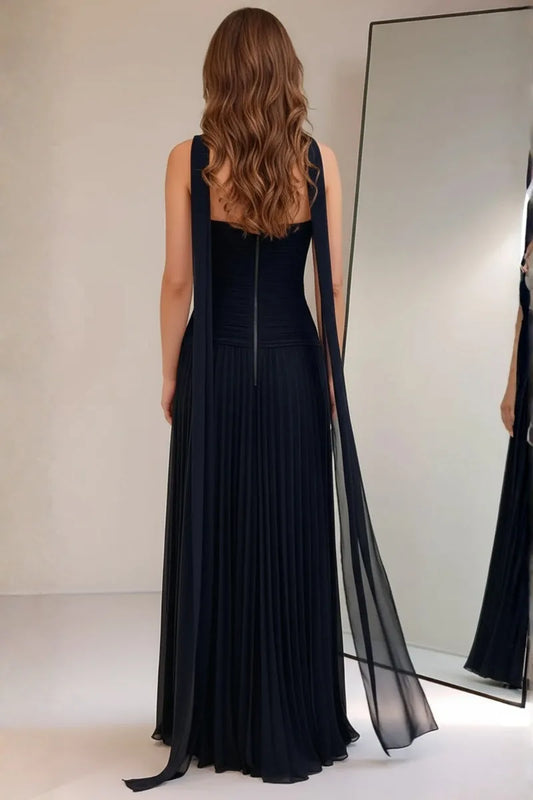 Elegant Sheath Strapless Sleeveless Choker Floor-Length Prom Dresses