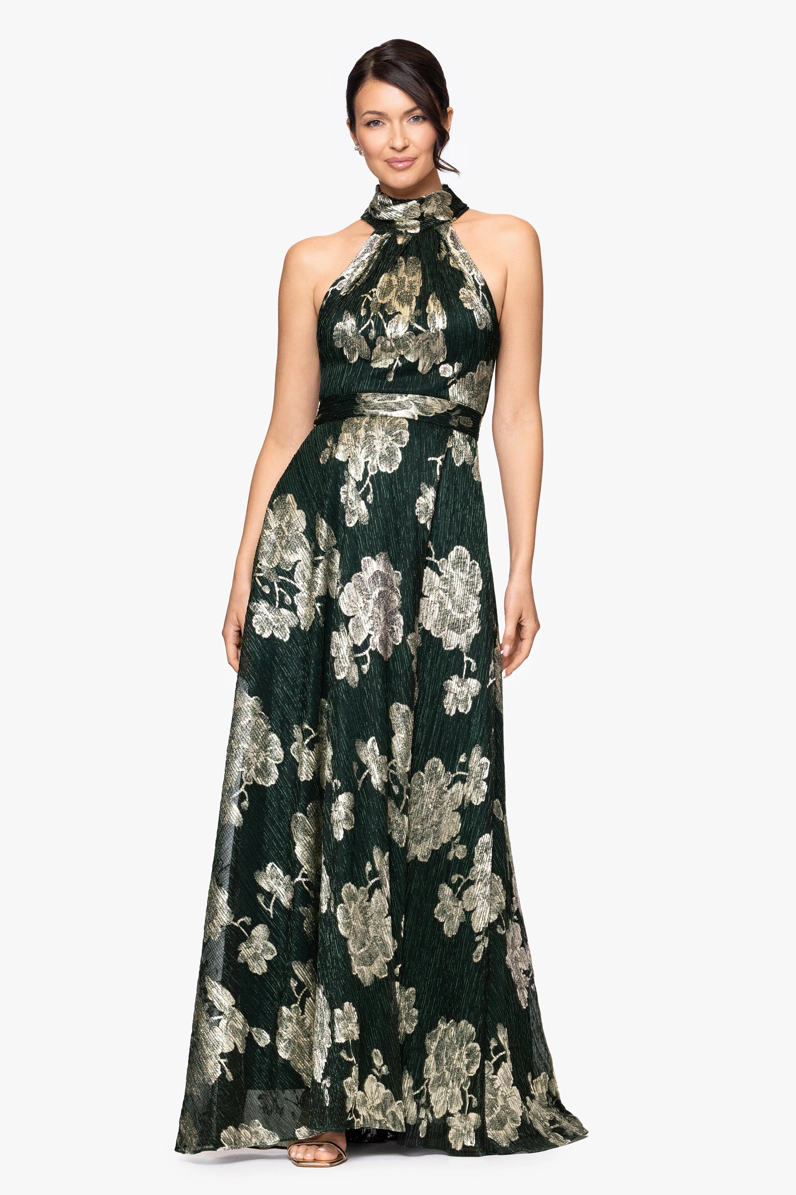 Glamorous A-Line Halter Neck Sleeveless Open-Back Floor-Length Mother of the Bride Dresses