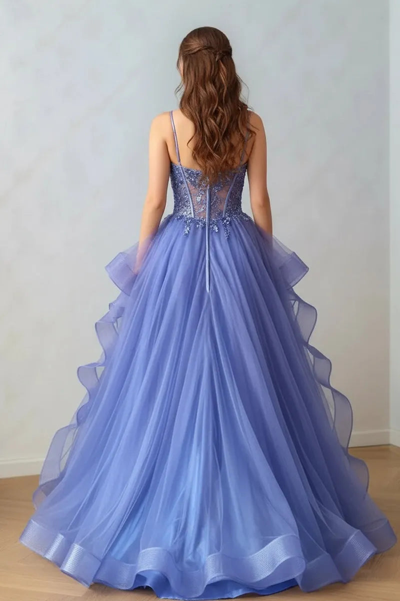 Glamorous Ball Gown Sweetheart Neck Spaghetti Strap Lace Back Floor-Length Prom Dresses