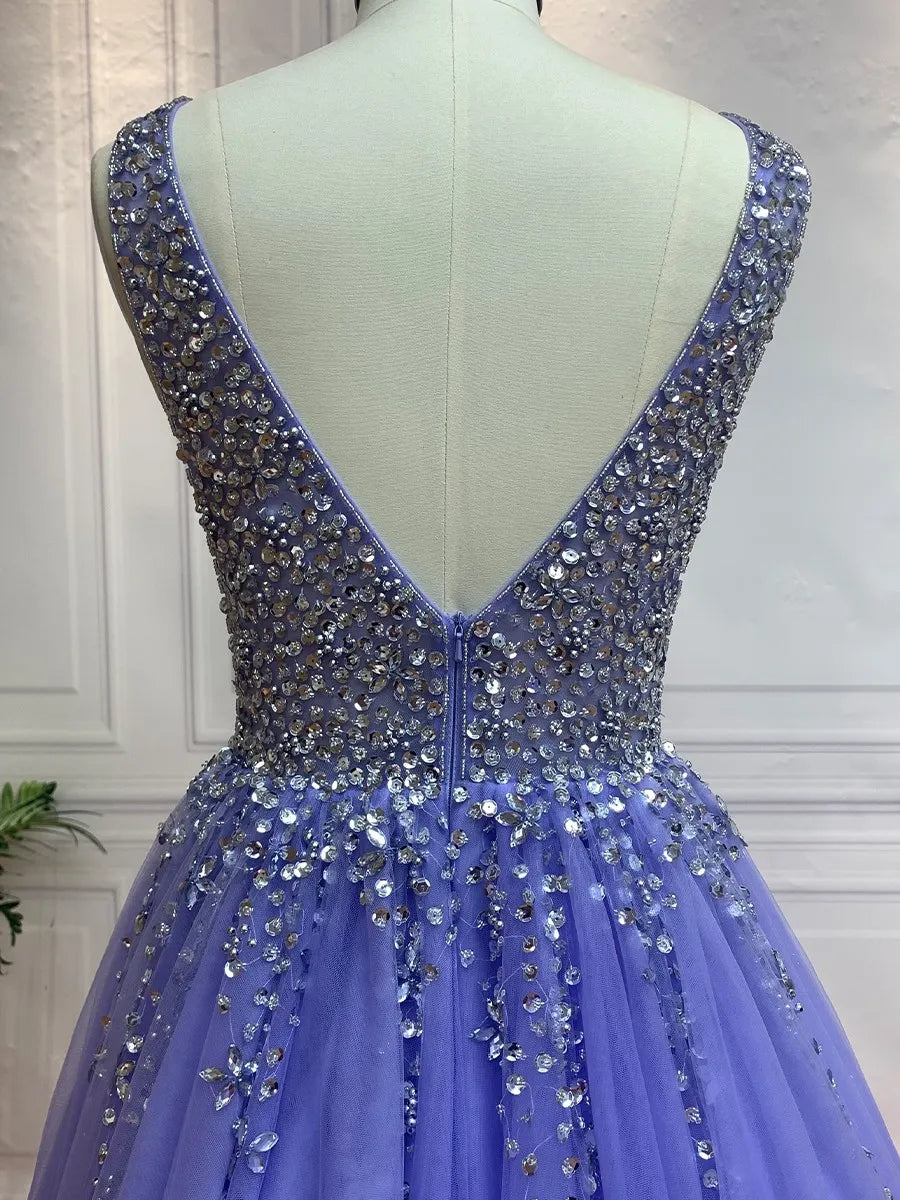 Glamorous Ballgown Deep V-Neck Sleeveless Open Back Floor-Length Evening Dresses