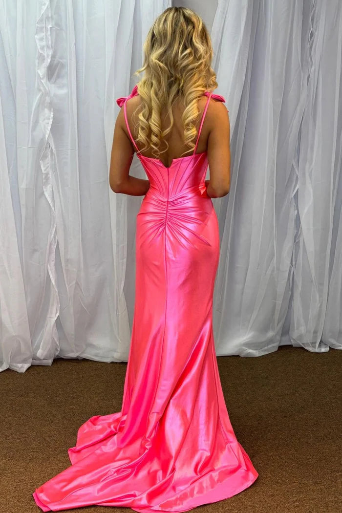 Glamorous Mermaid Sweetheart Neck Bow Sleeve Zipper Back Long Prom Dresses