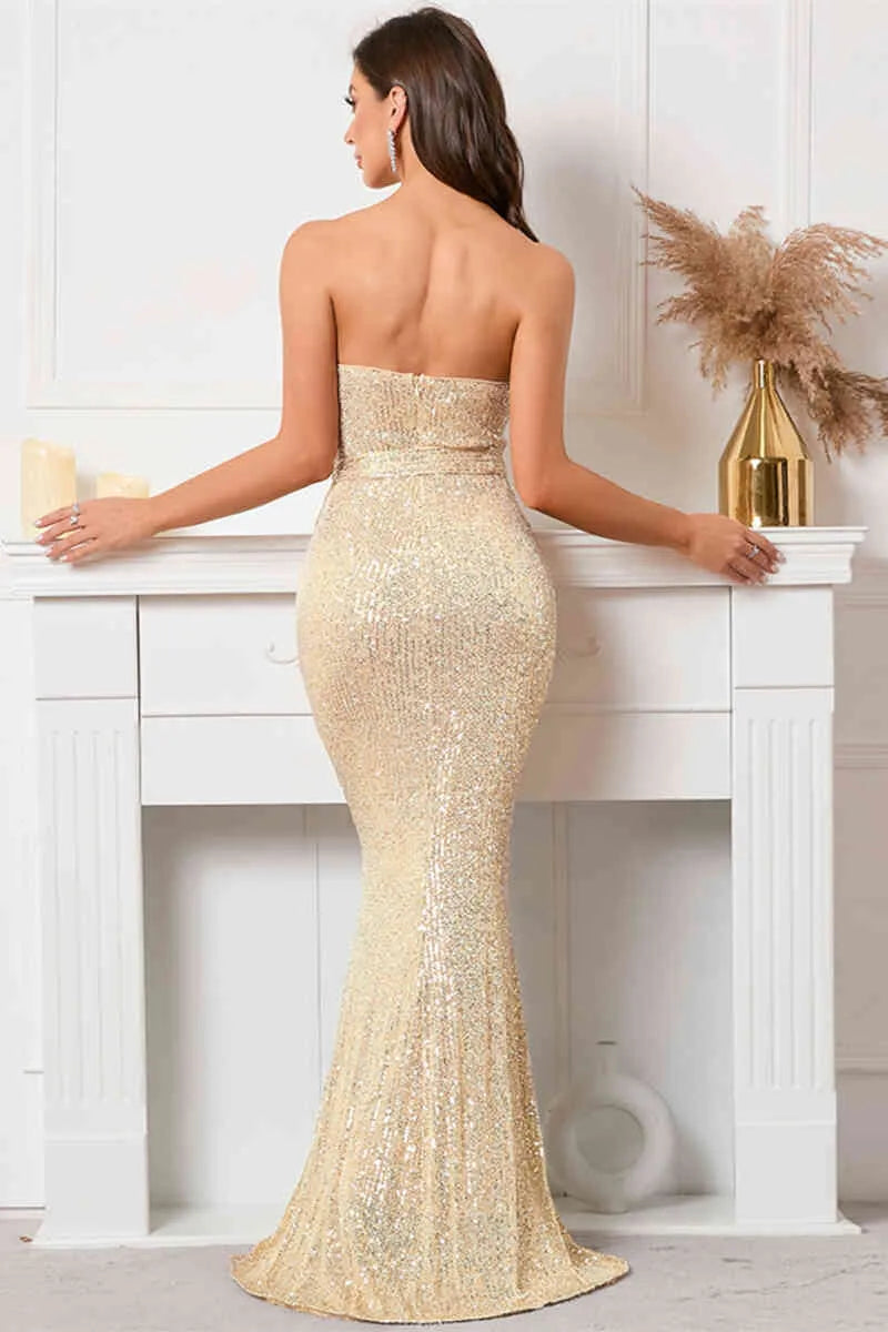 Glamorous Mermaid Sweetheart Strapless Sequin Back Train-Length Evening Dresses