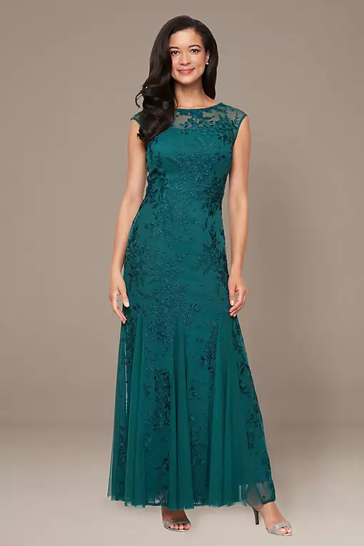 Glamorous Sheath Scoop Neck Cap-Sleeve Ruched Back Floor-Length Evening Dresses