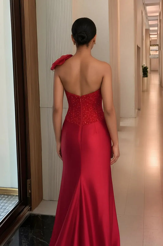 Glamorous Trumpet Sweetheart Neck One-Shoulder Zipper Back Long Prom Dresses