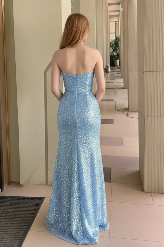 Glamorous Trumpet Sweetheart Neck Sleeveless Sequin Zipper Back Long Prom Dresses