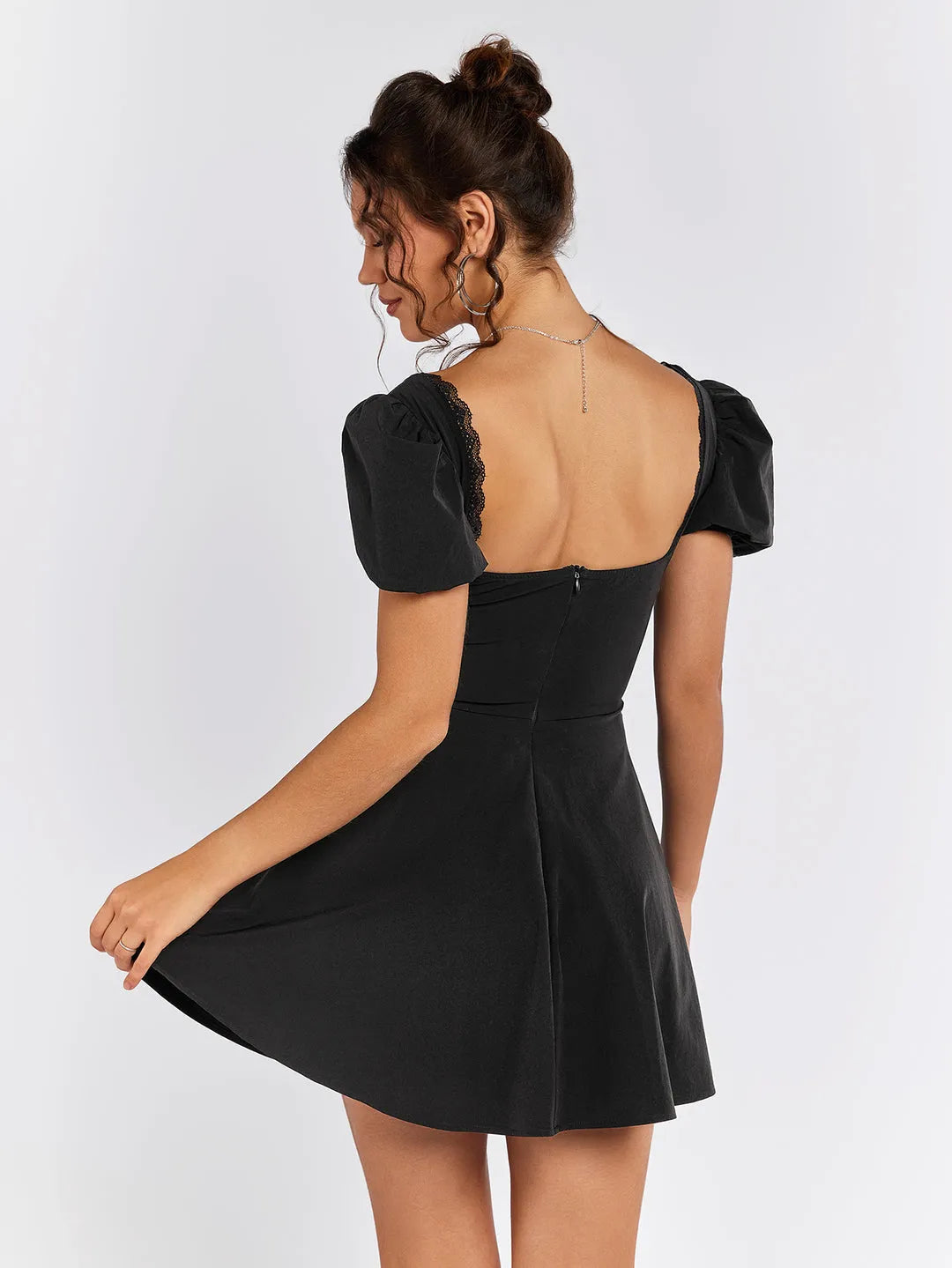 Gothic A-Line Square Neck Puff Sleeve Open Back Mini Homecoming Dresses