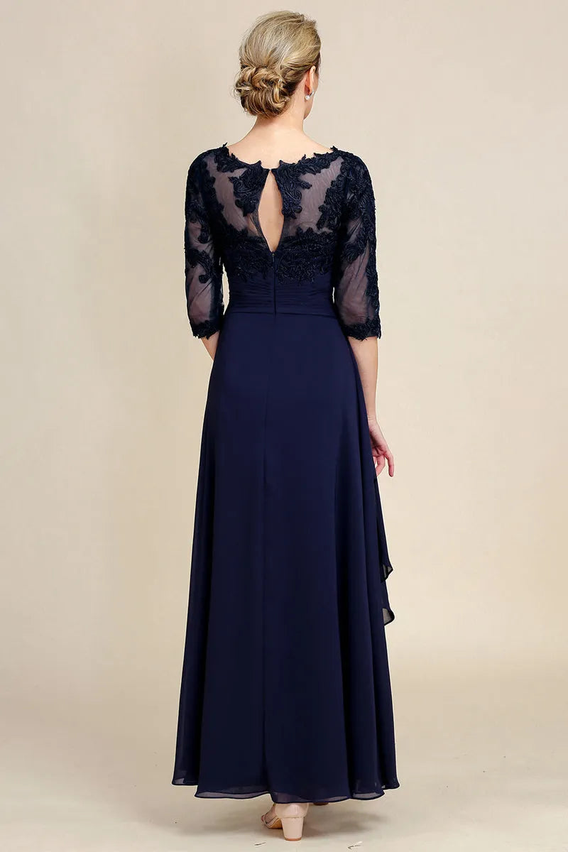 Graceful A-Line Illusion Neck Half Sleeve Keyhole-Back Hi-Lo Mother of the Bride Dresses