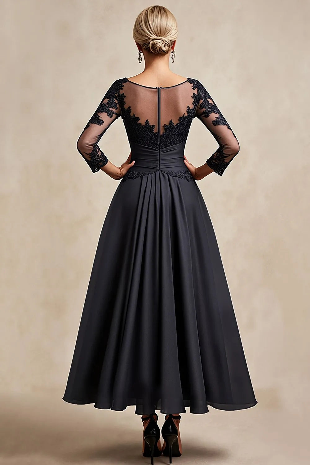 Graceful A-Line Illusion Neck Half Sleeve Zipper-Back Hi-Lo Mother of the Bride Dresses