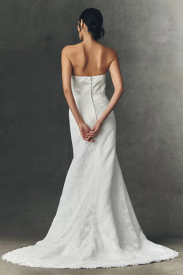 Lace Mermaid Strapless Neck Sleeveless Button-Back Chapel-Train Wedding Dresses