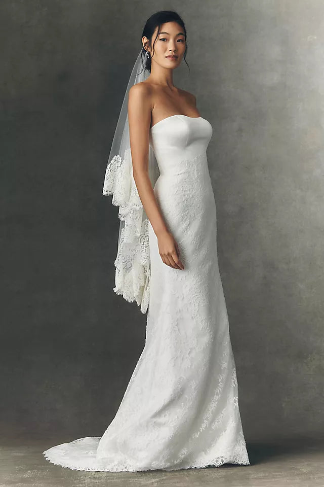 Lace Mermaid Strapless Neck Sleeveless Button-Back Chapel-Train Wedding Dresses