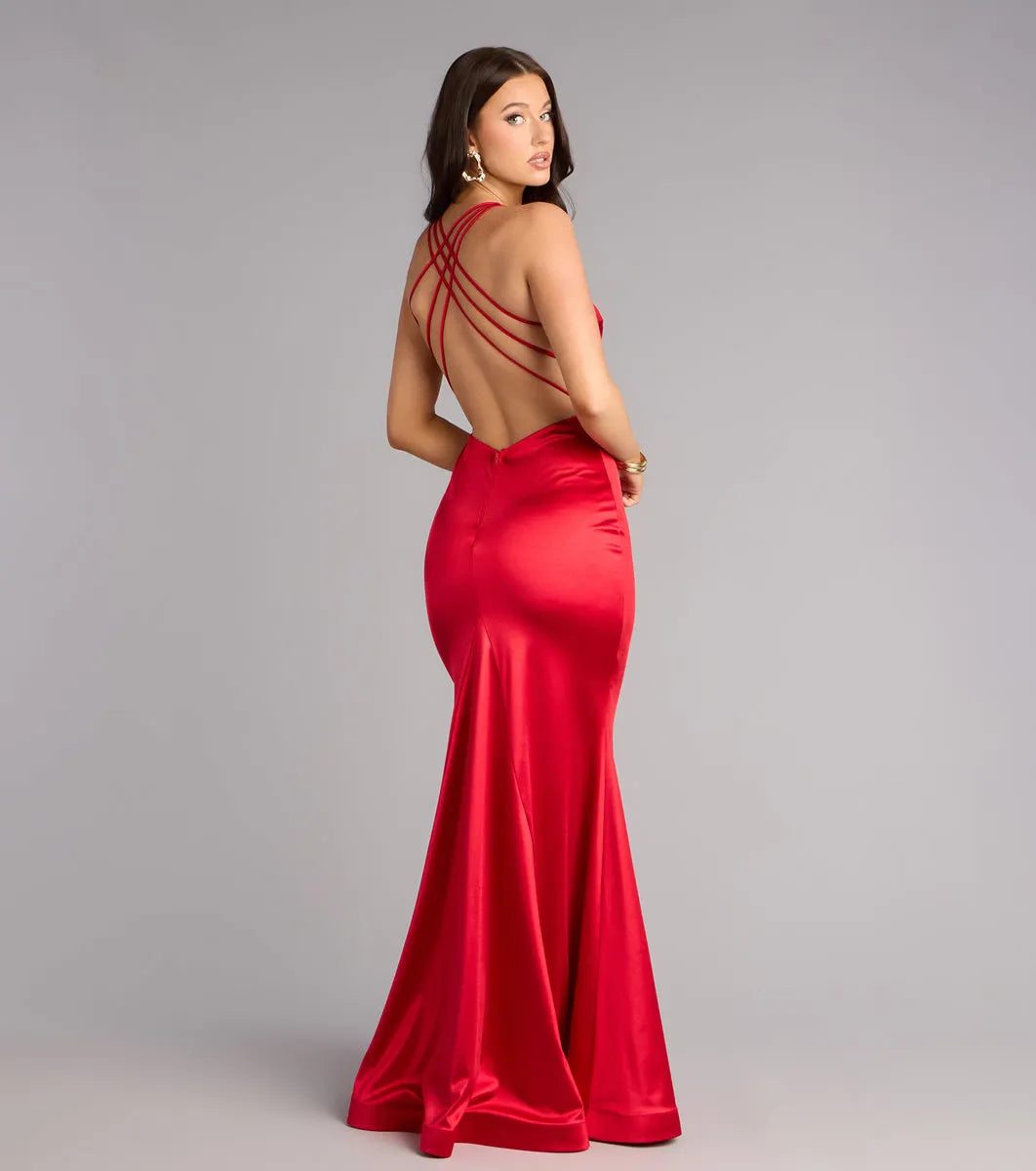 Luxe Mermaid Sweetheart Halter Strappy-Back Floor-Length Prom Dresses