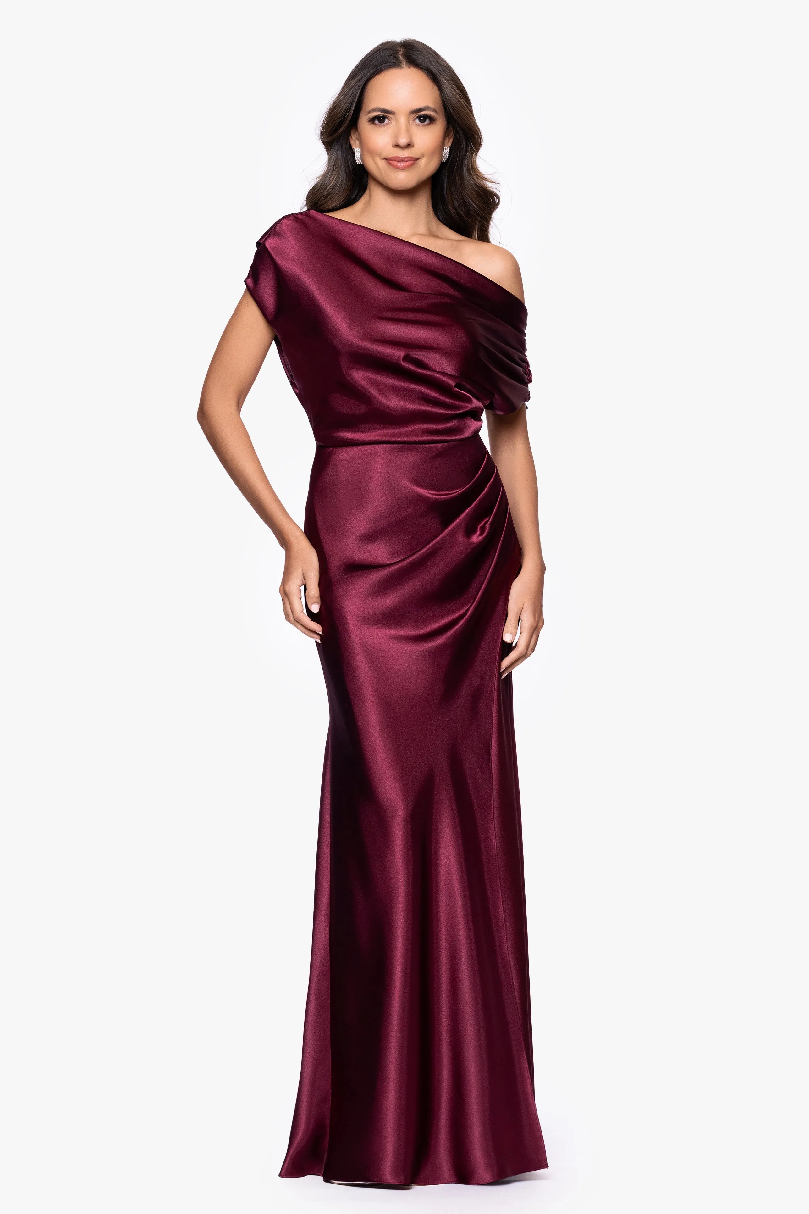 Luxurious Mermaid One-Shoulder Draped Sleeve Zipper-Back Floor-Length Mother of the Bride Dresses