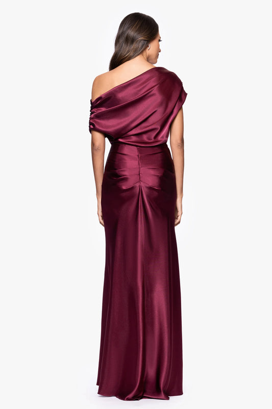 Luxurious Mermaid One-Shoulder Draped Sleeve Zipper-Back Floor-Length Mother of the Bride Dresses