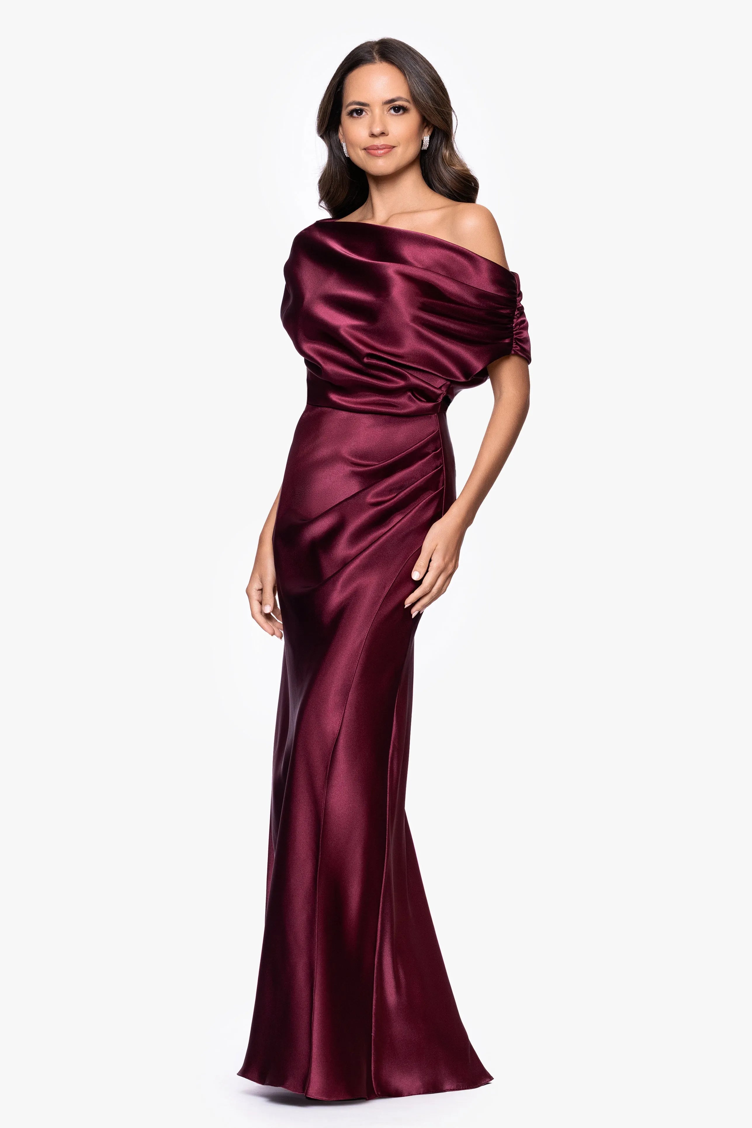 Luxurious Mermaid One-Shoulder Draped Sleeve Zipper-Back Floor-Length Mother of the Bride Dresses