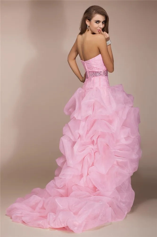 Playful High-Low Sweetheart Strapless Beaded Back Evening Dresses