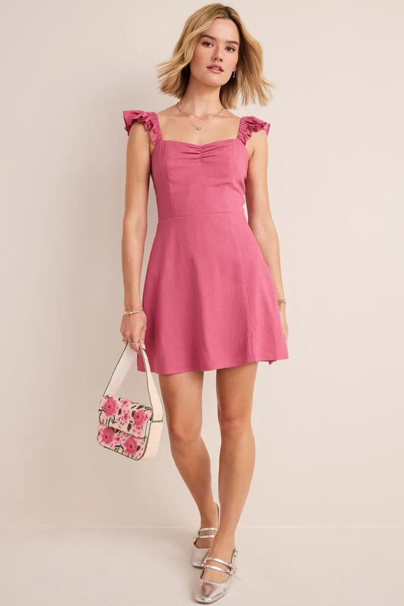 Romantic A-Line Square Neck Ruffle Strap Solid Back Mini Homecoming Dresses