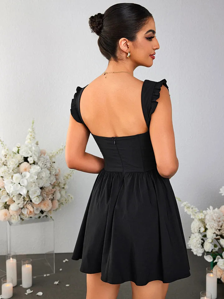 Romantic A-Line Square Neck Ruffled Sleeve Open Back Mini Homecoming Dresses