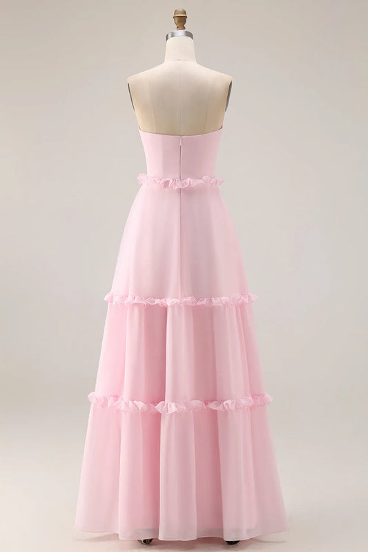 Romantic A-Line Sweetheart Strapless Zip Back Long Bridesmaid Dresses