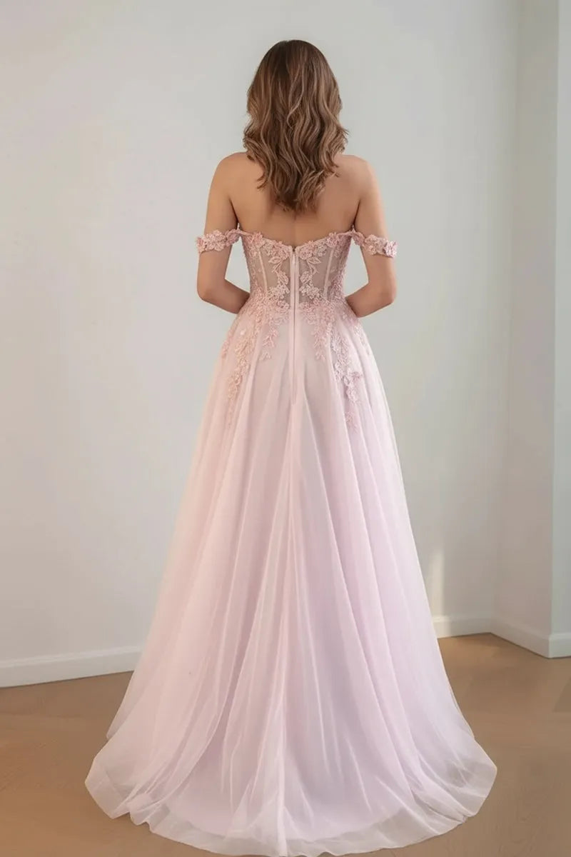 Romantic Ball Gown Sweetheart Neck Off-The-Shoulder Lace Back Floor-Length Prom Dresses