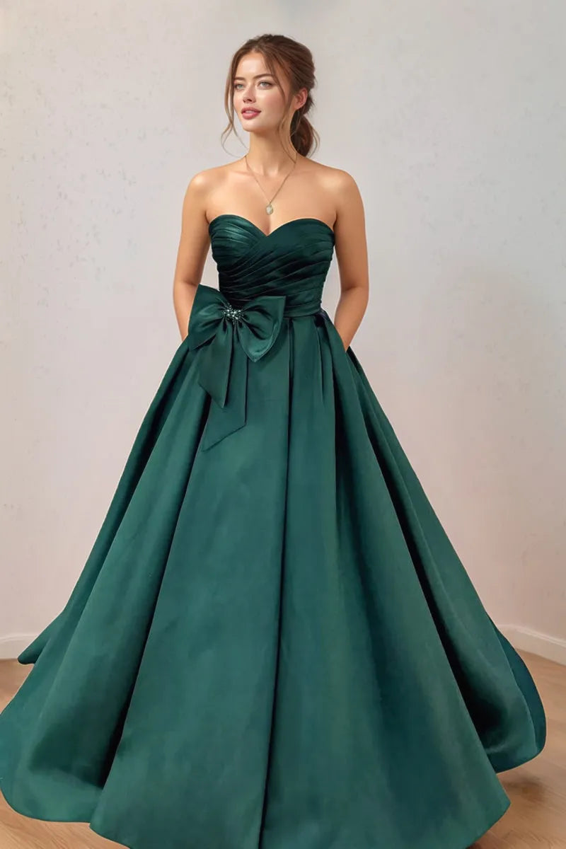 Romantic Ball Gown Sweetheart Neck Sleeveless Bow Back Floor-Length Prom Dresses