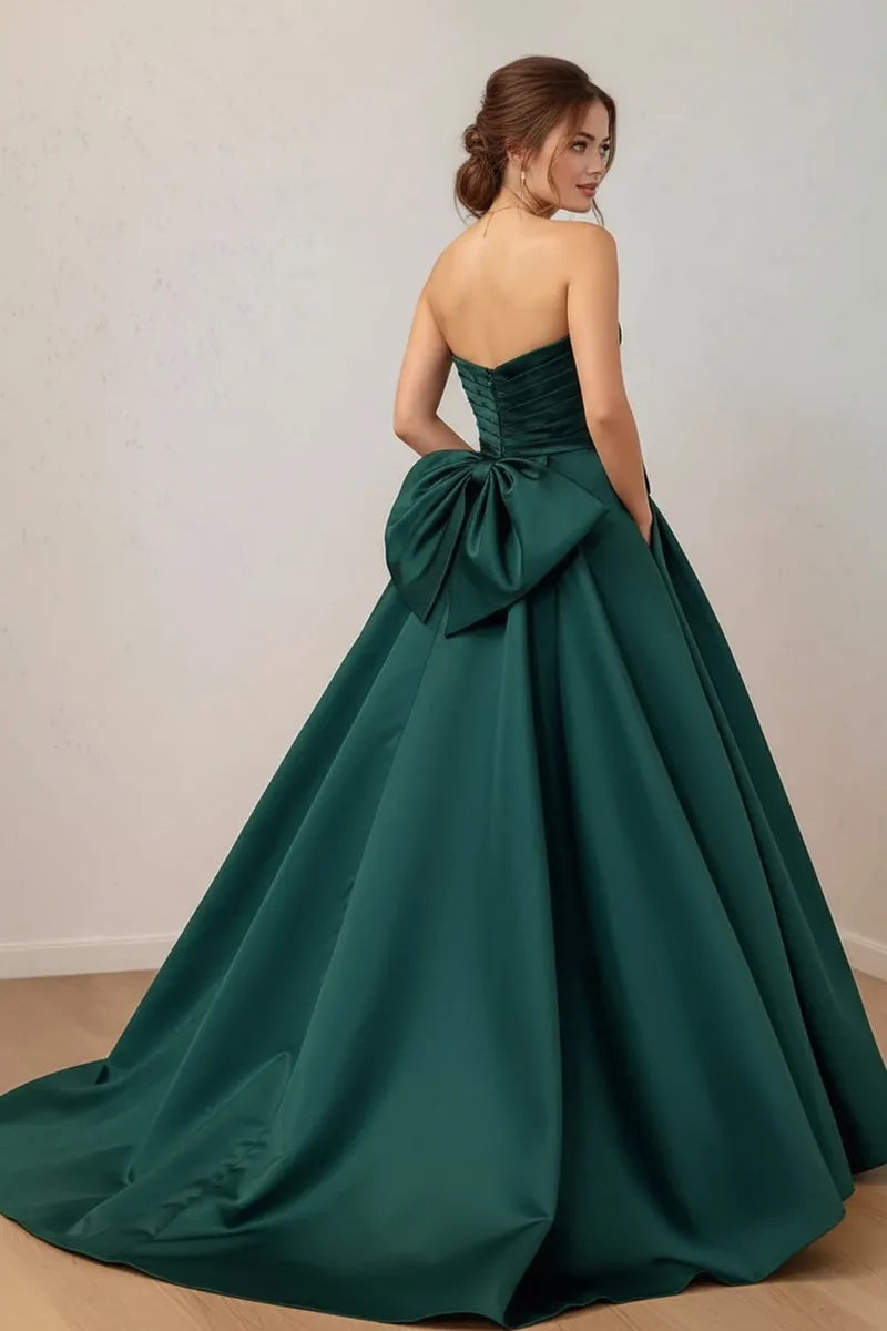 Romantic Ball Gown Sweetheart Neck Sleeveless Bow Back Floor-Length Prom Dresses
