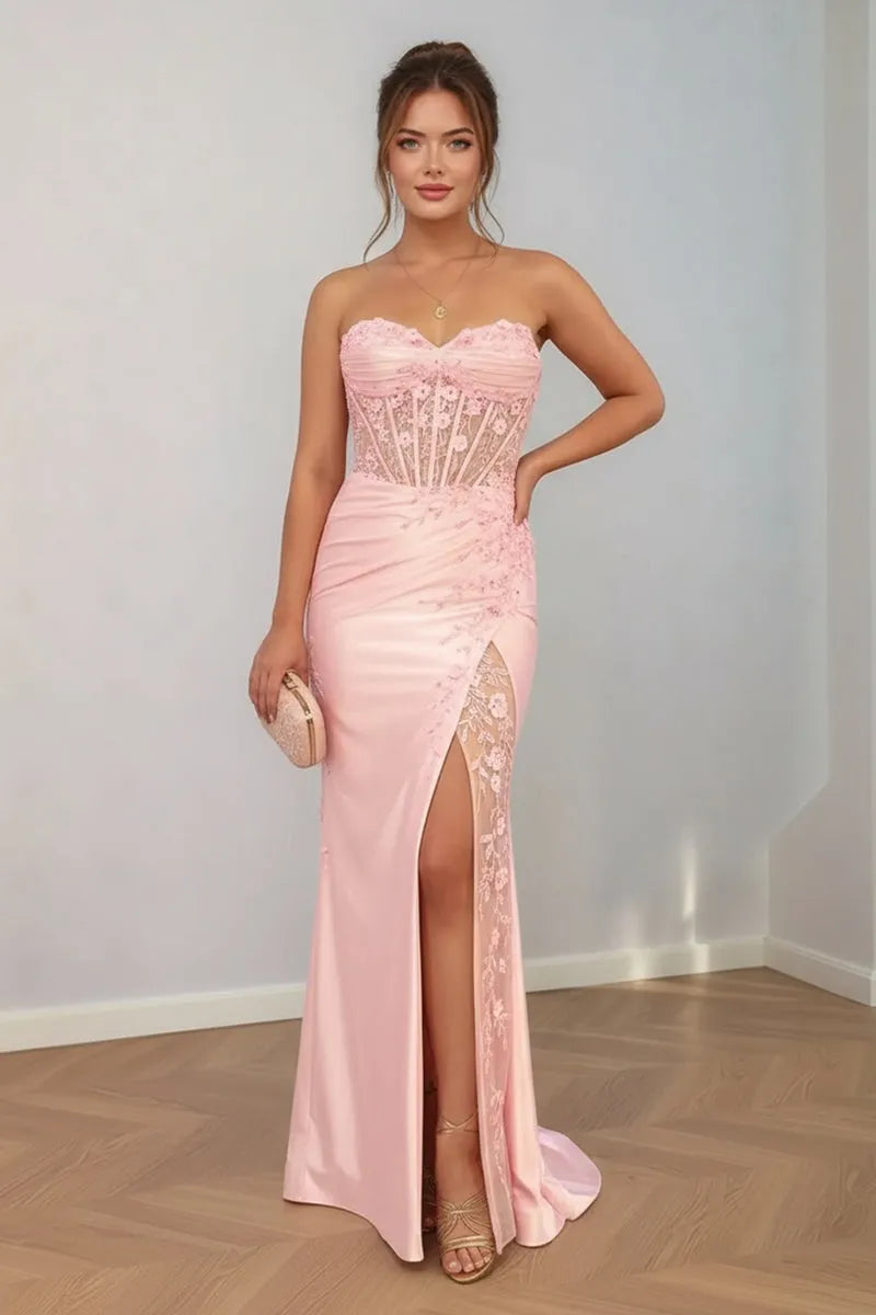 Romantic Mermaid Sweetheart Neck Sleeveless Lace Back Floor-Length Prom Dresses
