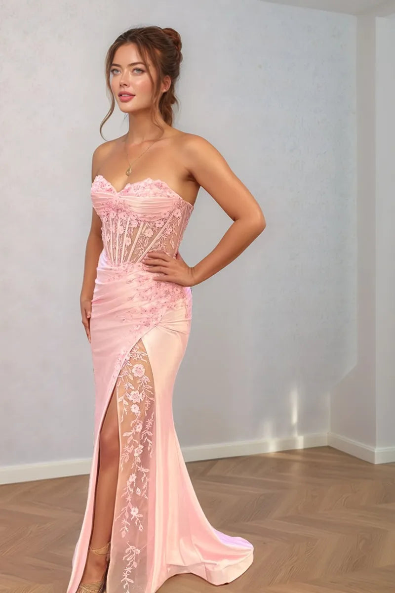 Romantic Mermaid Sweetheart Neck Sleeveless Lace Back Floor-Length Prom Dresses