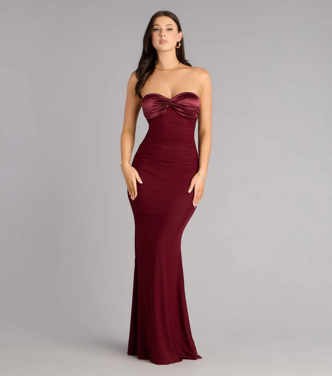 Romantic Mermaid Sweetheart Strapless Tie-Back Floor-Length Prom Dresses