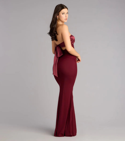Romantic Mermaid Sweetheart Strapless Tie-Back Floor-Length Prom Dresses