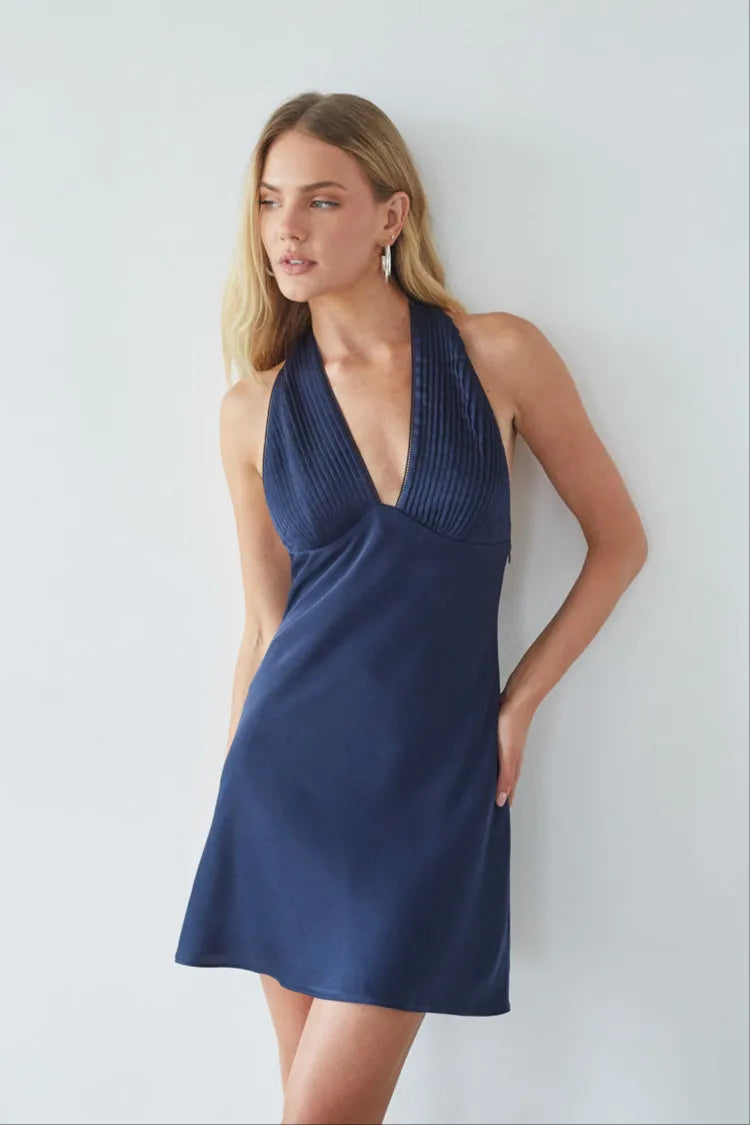 Sophisticated Sheath Deep V Halter Sleeveless Open Back Mini Homecoming Dresses