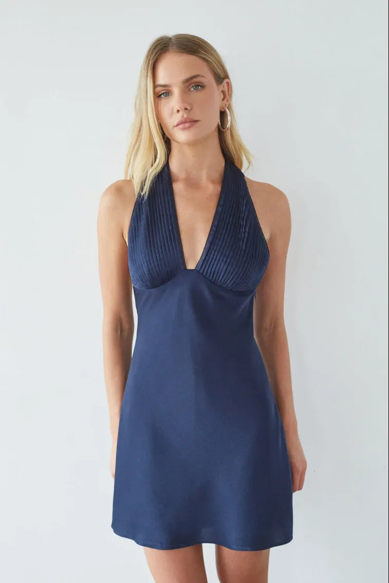 Sophisticated Sheath Deep V Halter Sleeveless Open Back Mini Homecoming Dresses