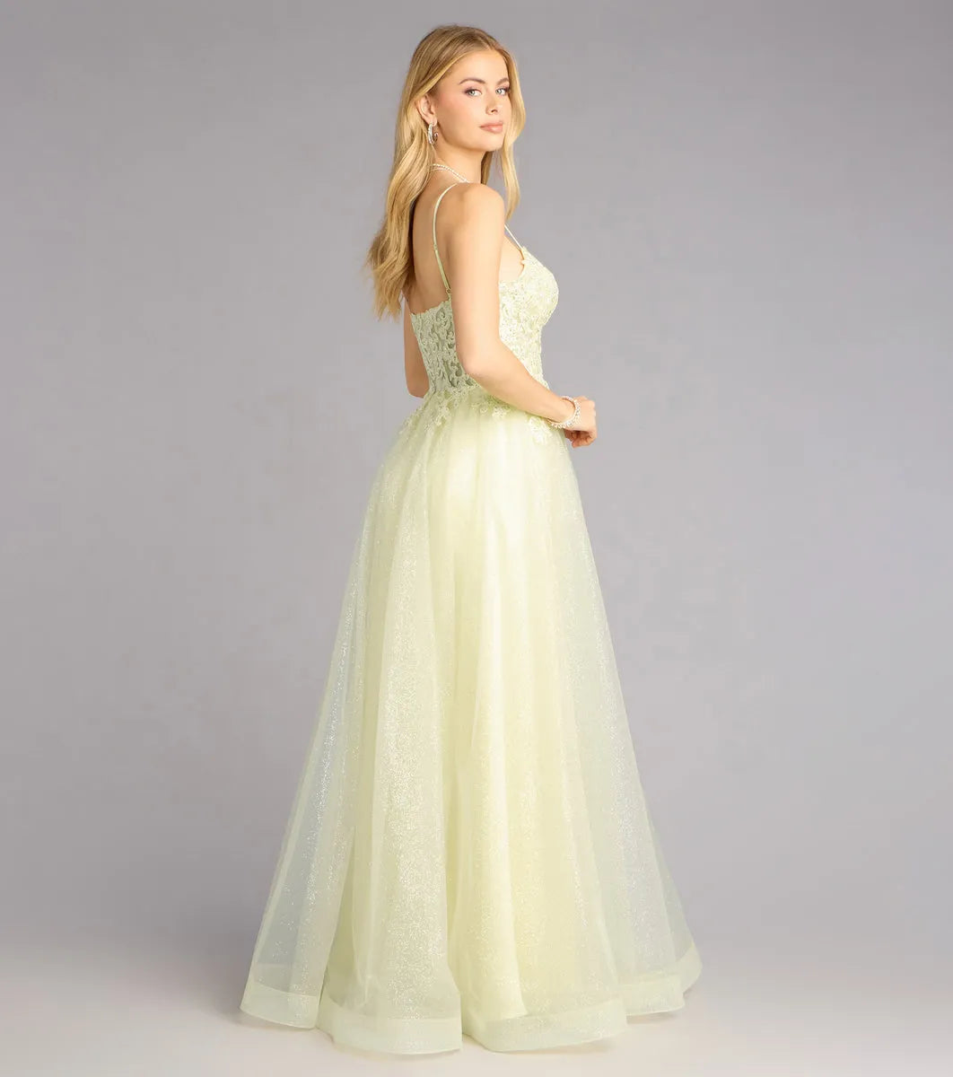 Sparkly A-Line Sweetheart Spaghetti-Strap Open-Back Floor-Length Prom Dresses