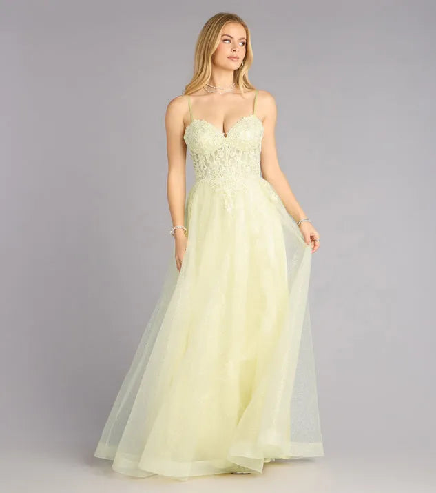 Sparkly A-Line Sweetheart Spaghetti-Strap Open-Back Floor-Length Prom Dresses