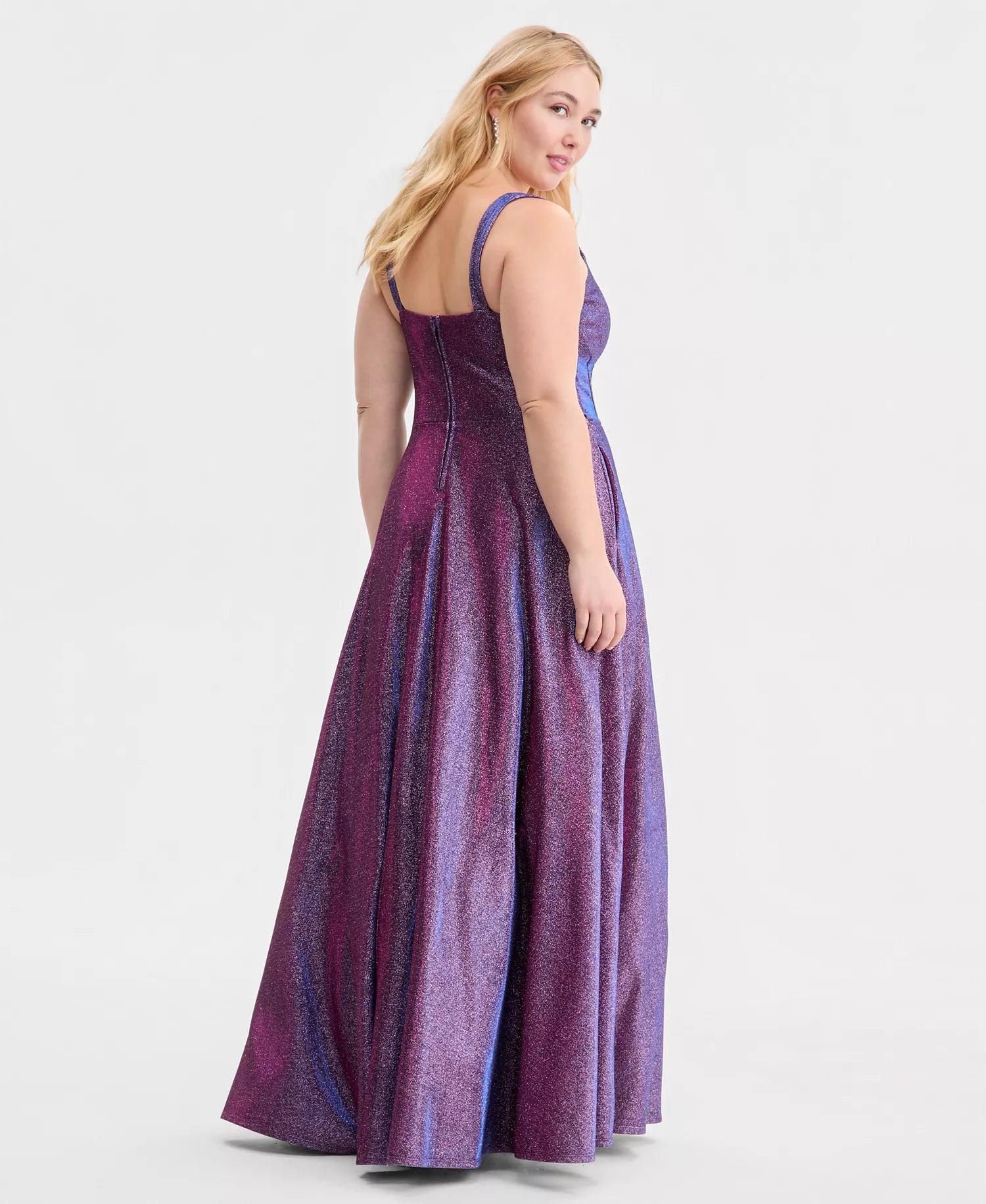 Sparkly A-Line V-Neck Sleeveless Open-Back Floor-Length Plus Size Dresses