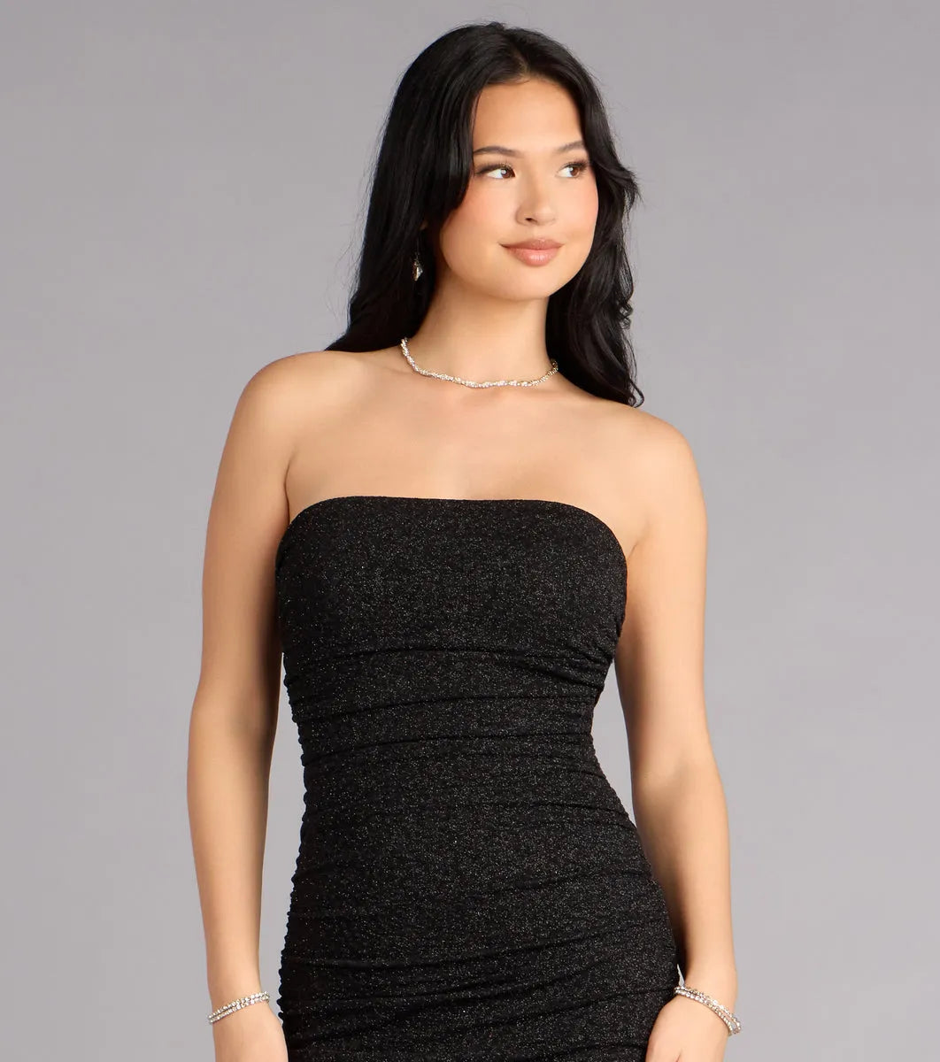 Sparkly Mermaid Strapless Sleeveless Zip-Back Floor-Length Prom Dresses