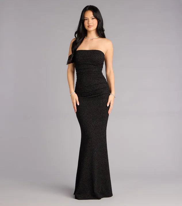 Sparkly Mermaid Strapless Sleeveless Zip-Back Floor-Length Prom Dresses