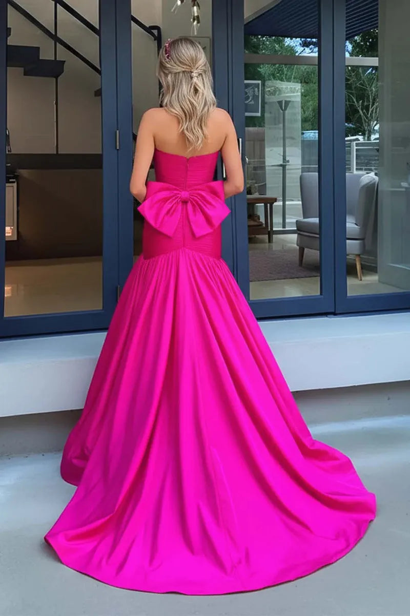 Glamorous Mermaid Strapless Sleeveless Bow Back Floor-Length Prom Dresses