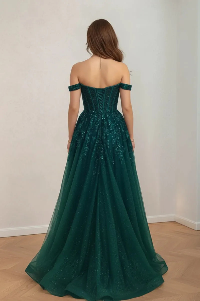 Glamorous Ball Gown Sweetheart Neck Off-The-Shoulder Lace-Up Back Floor-Length Prom Dresses